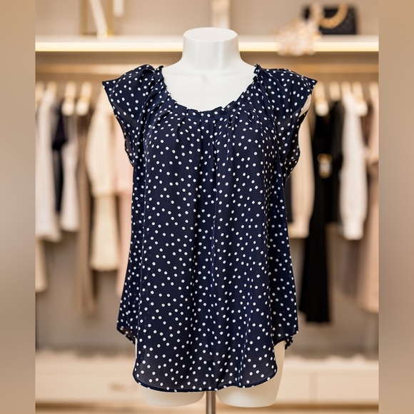 LC Lauren Conrad Tops - LC Lauren Conrad Navy Polka Dot Flutter Sleeve Blouse Small